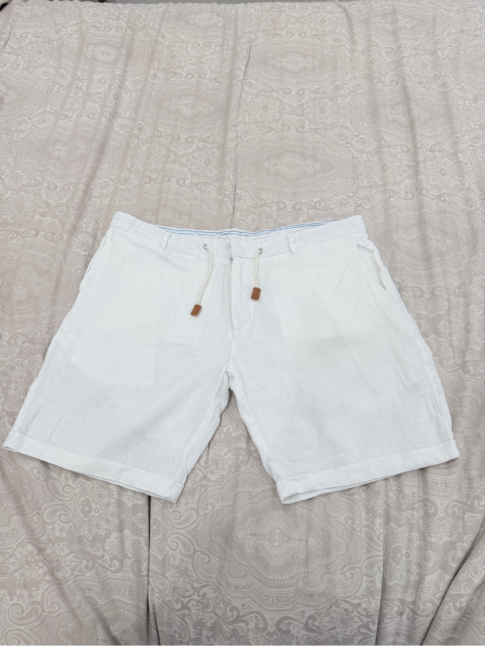 Zara White Linen Blend Drawstring Shorts